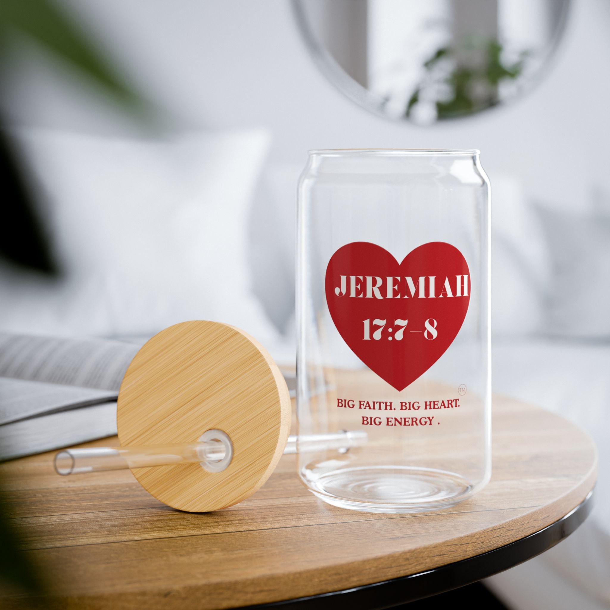 Glass Sipper Cup – "Jeremiah 17:8" Heart Faith Tumbler (16oz)