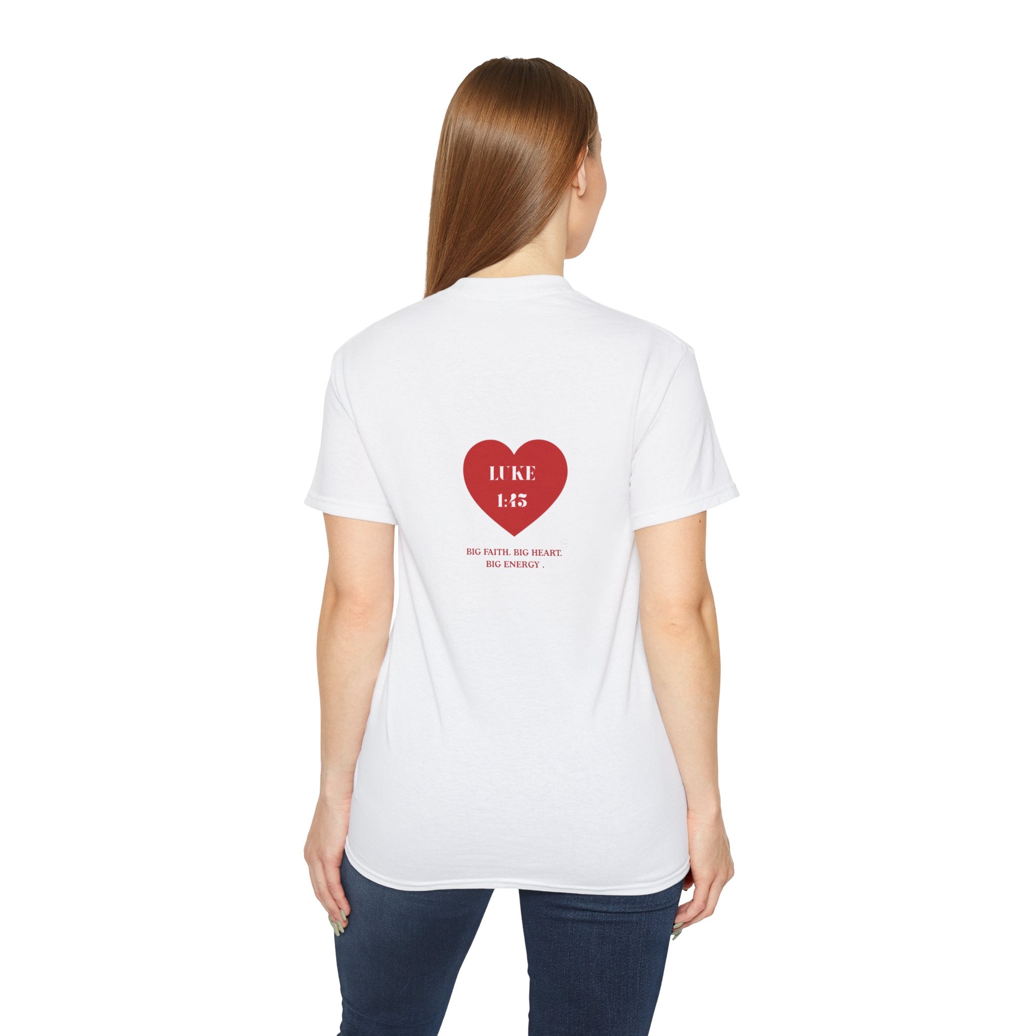 luke 1:45 Heart Unisex Verse ultra cotten– Christian Faith  T-Shirt
