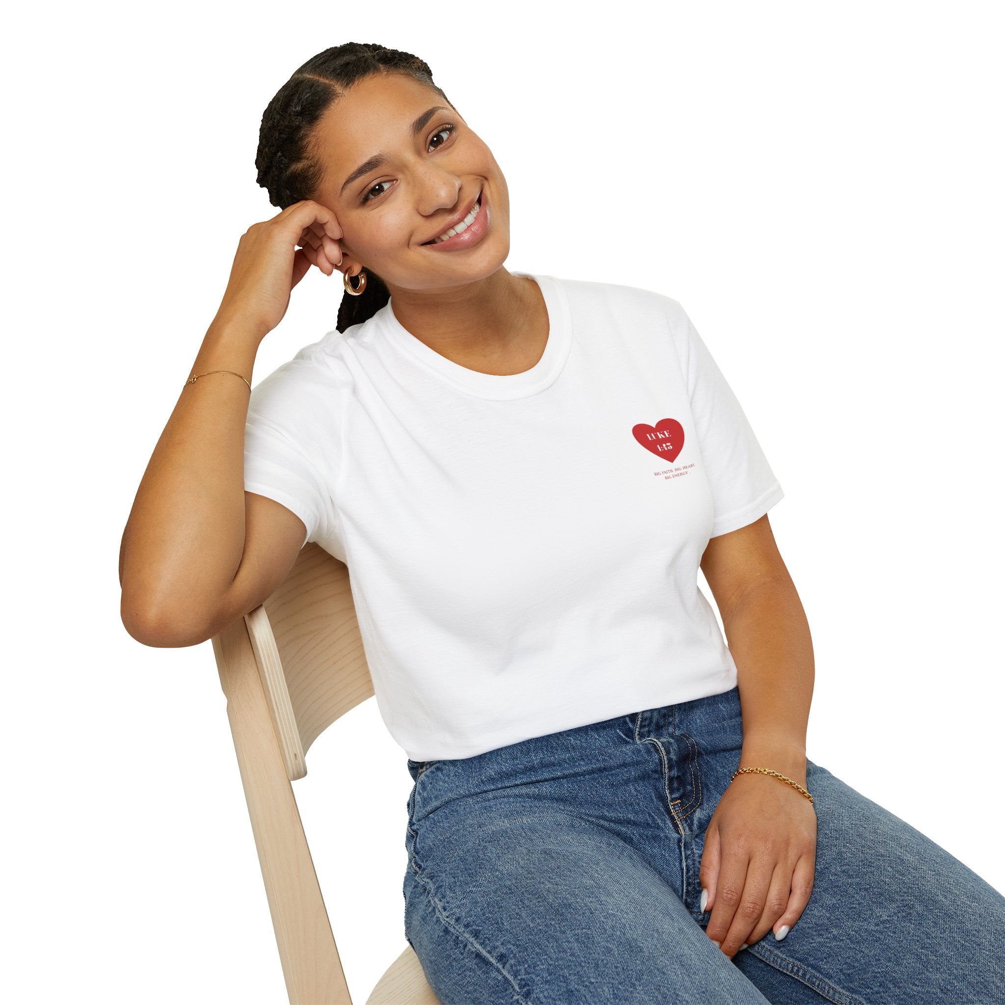softstyle t-shirt Heart  — Luke 1:45 Christian Faith Tee