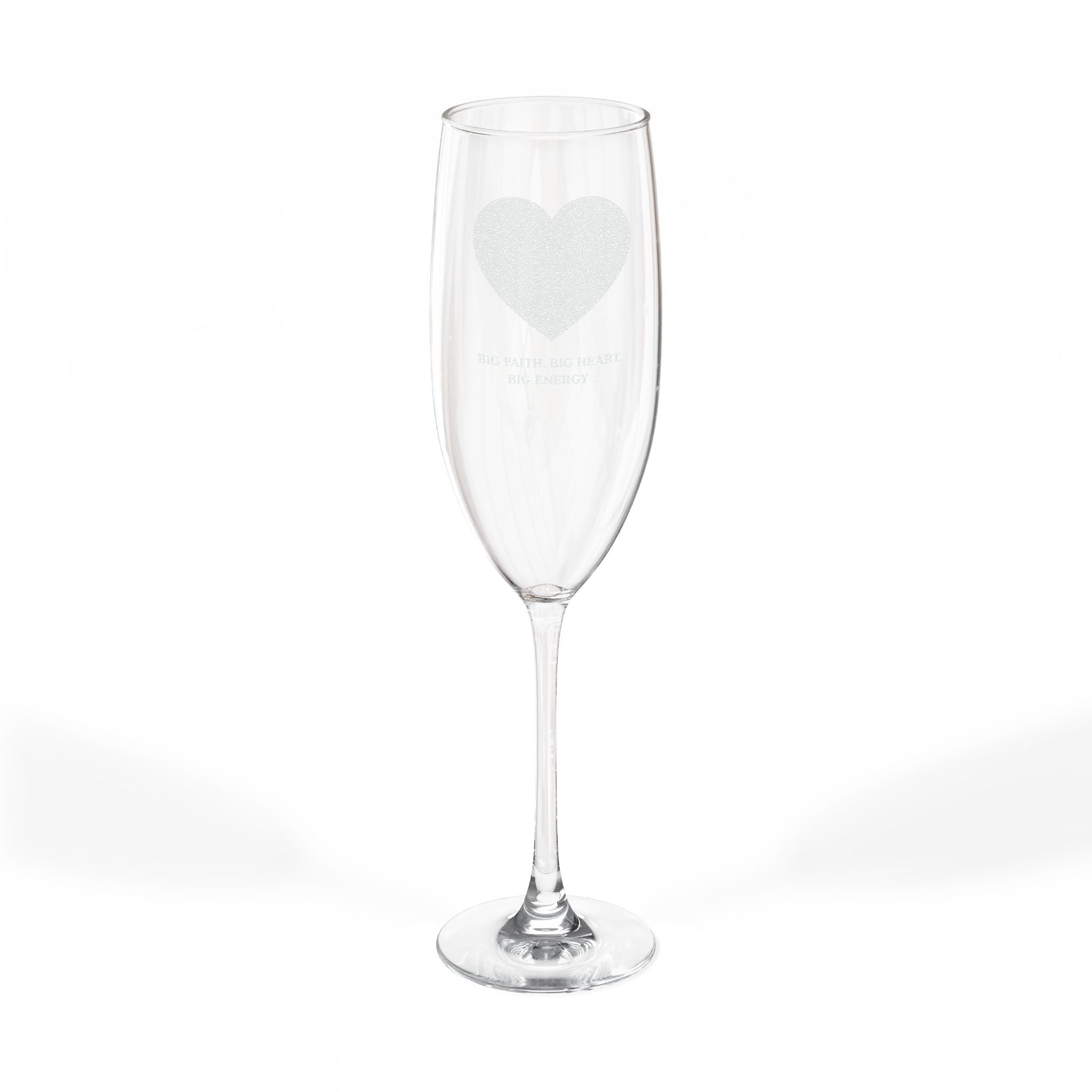Big faith. Big heart. Big energy. Engraved Champagne Glass, Personalized Wedding Toast Flute, Custom Bridal Shower Gift, Engagement Party Drinkware, Celebrate Love
