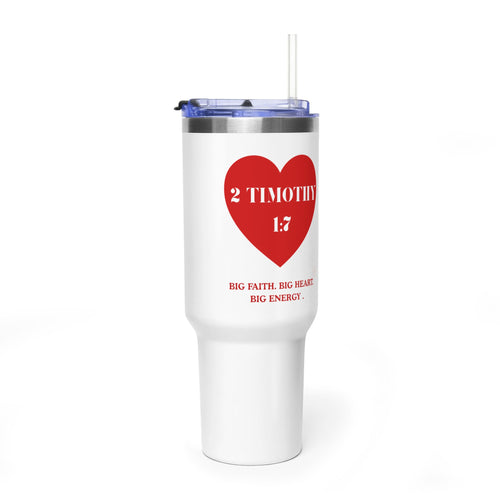 40oz Vacuum Tumbler – 2 Timothy 1:7 Heart Design, Faith-Focused Travel Mug