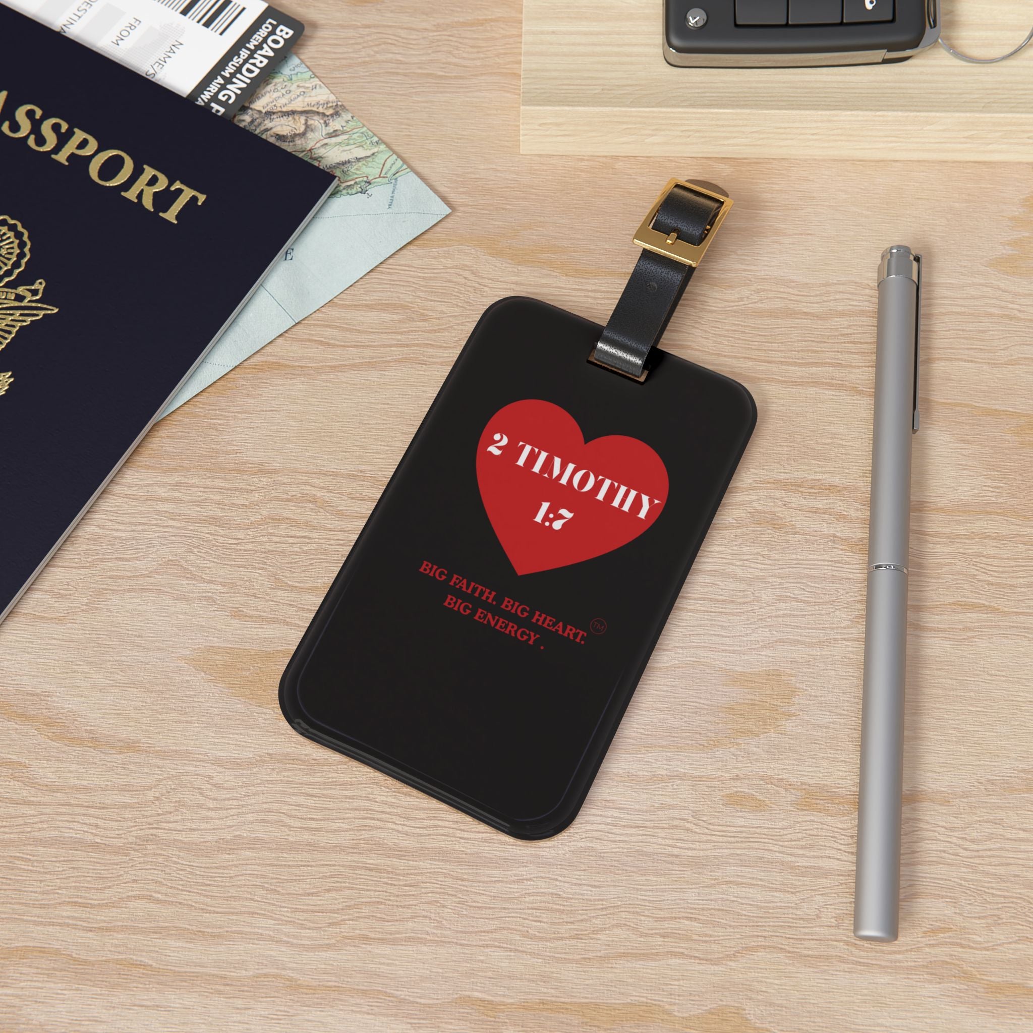 Christian Luggage Tag — 2 Timothy 1:7 Heart Design