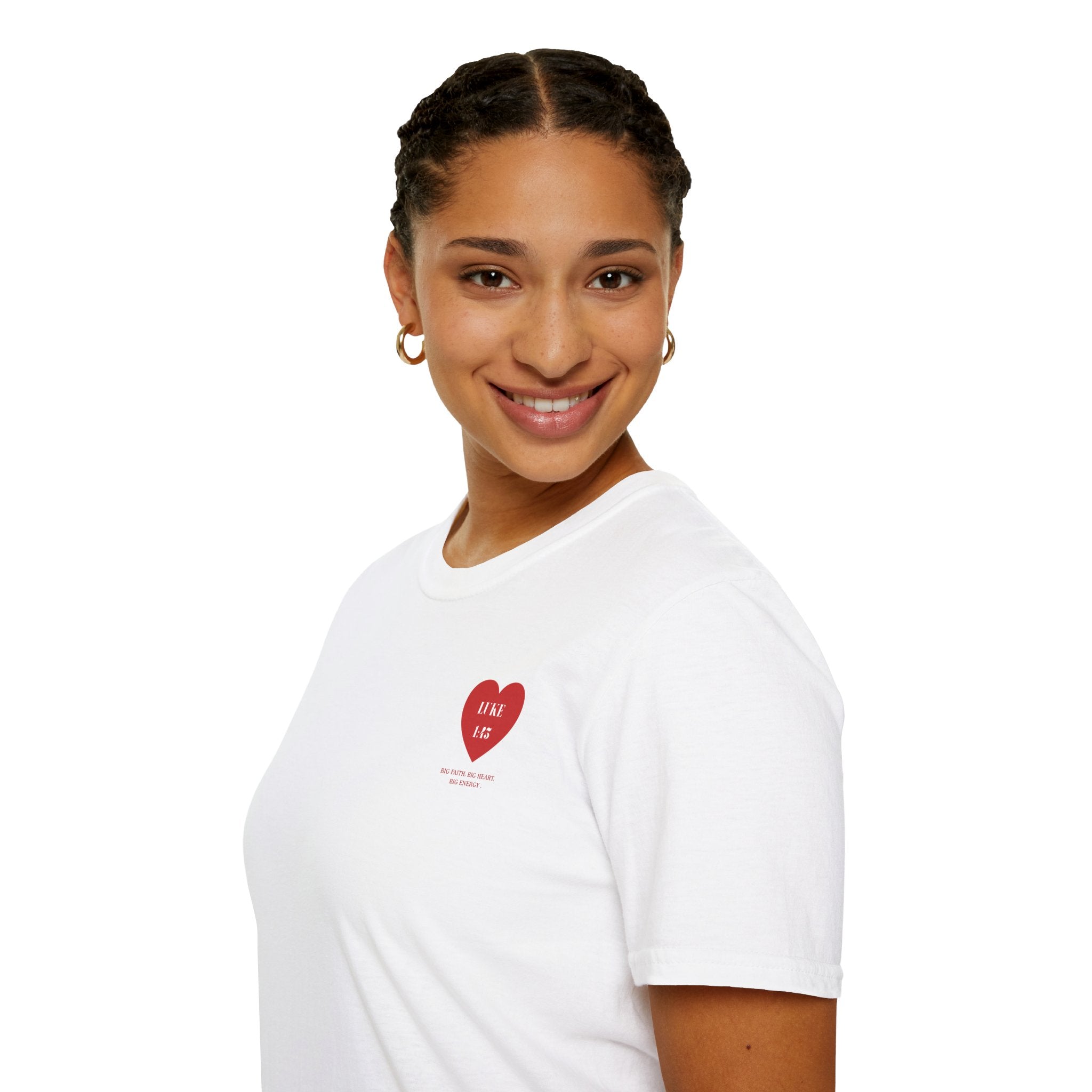 softstyle t-shirt Heart  — Luke 1:45 Christian Faith Tee