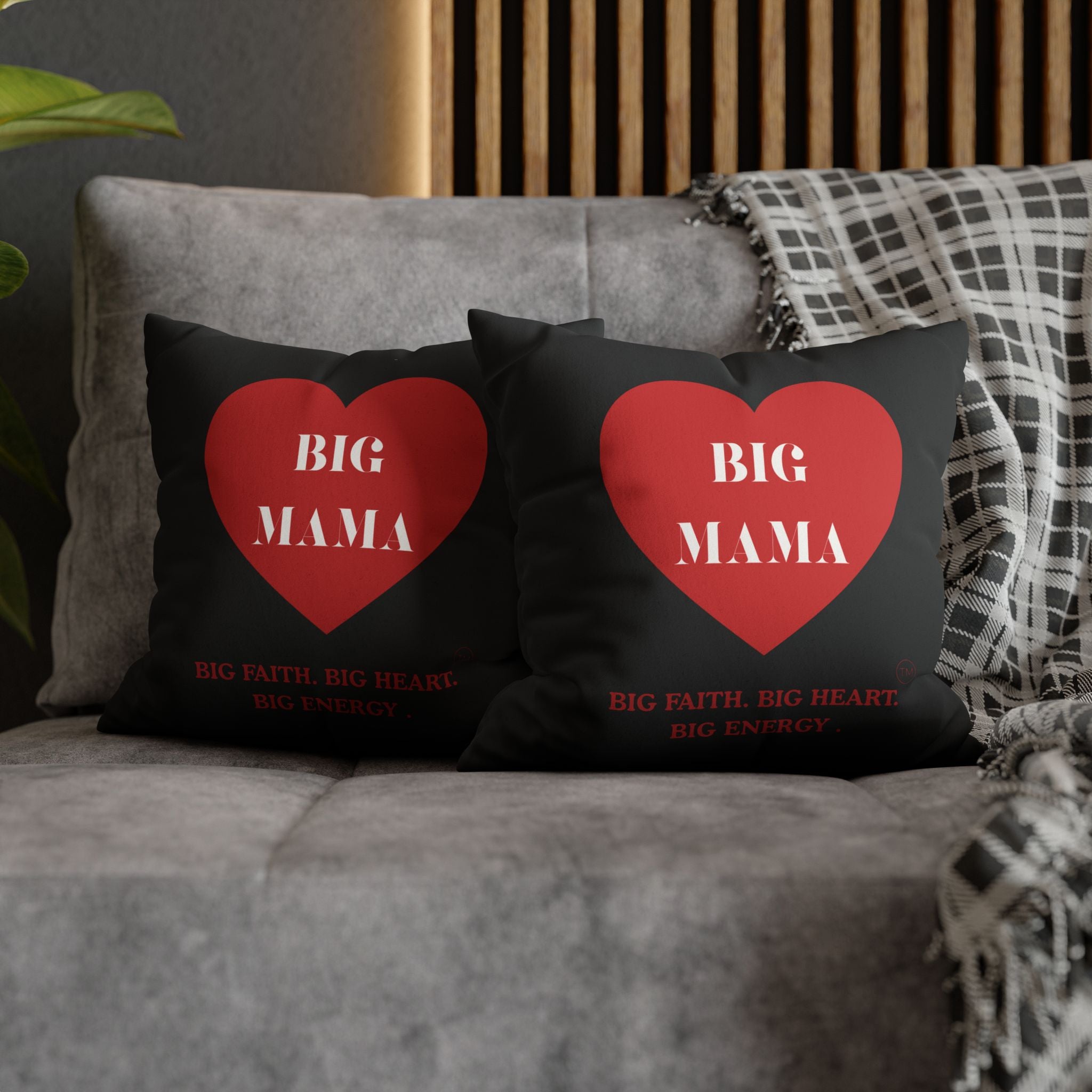Big Mama Inc. Heart Faux Suede Pillow — "Big Energy. Big Mama." Decorative Throw Pillow