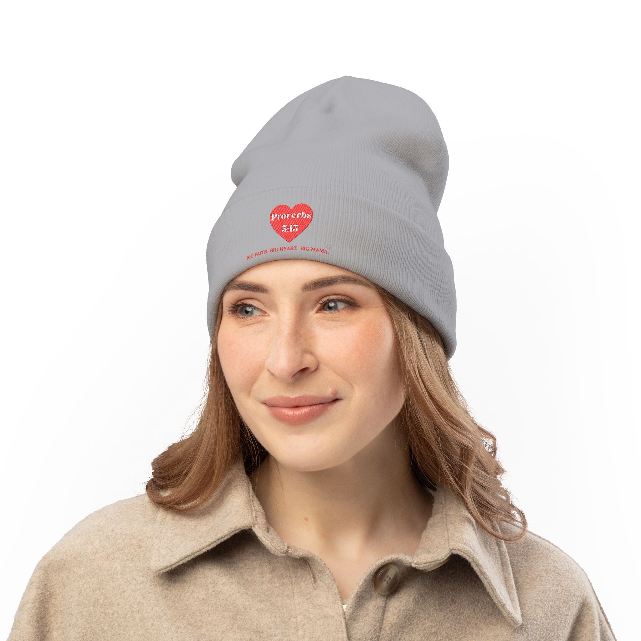 Embroidered 'Proverbs 3:15' Heart Knit Beanie — Faith-Inspired Winter Hat
