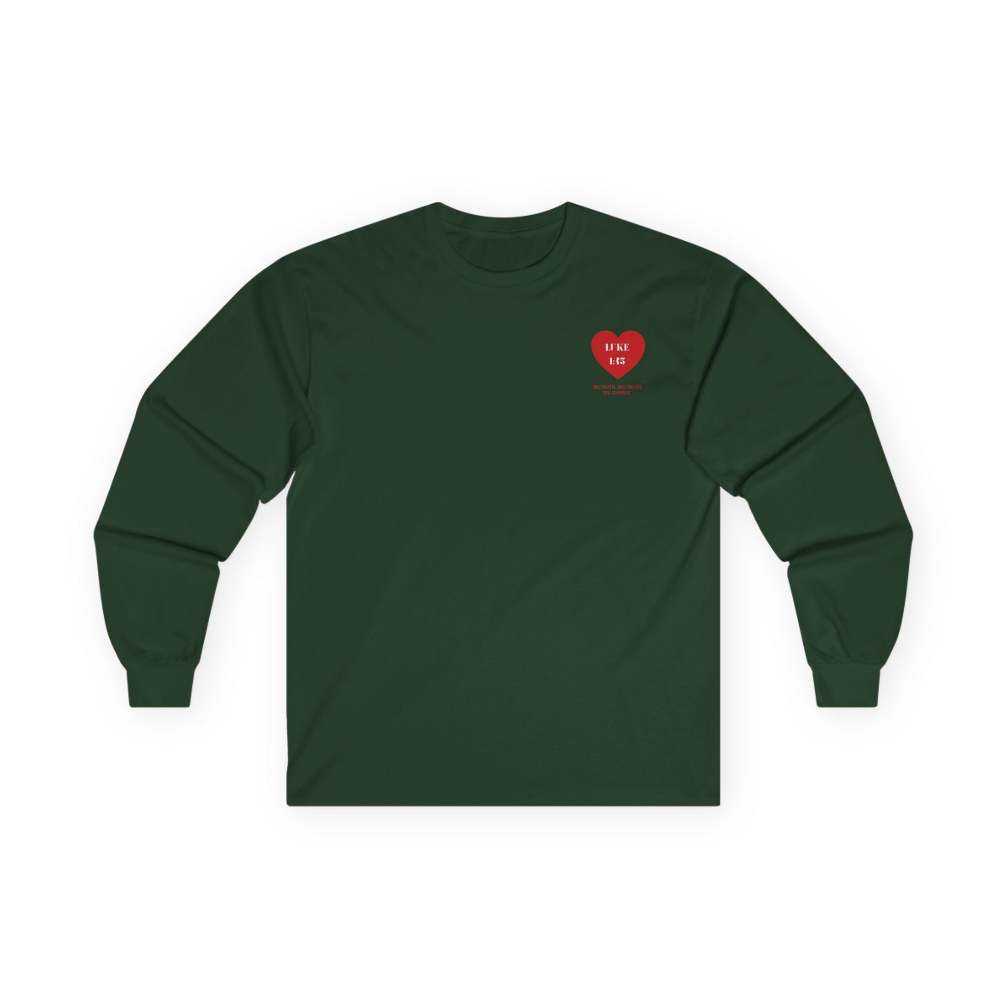 Luke 1:45 Heart Long Sleeve Tee — Faith-Based Inspirational Christian Shirt