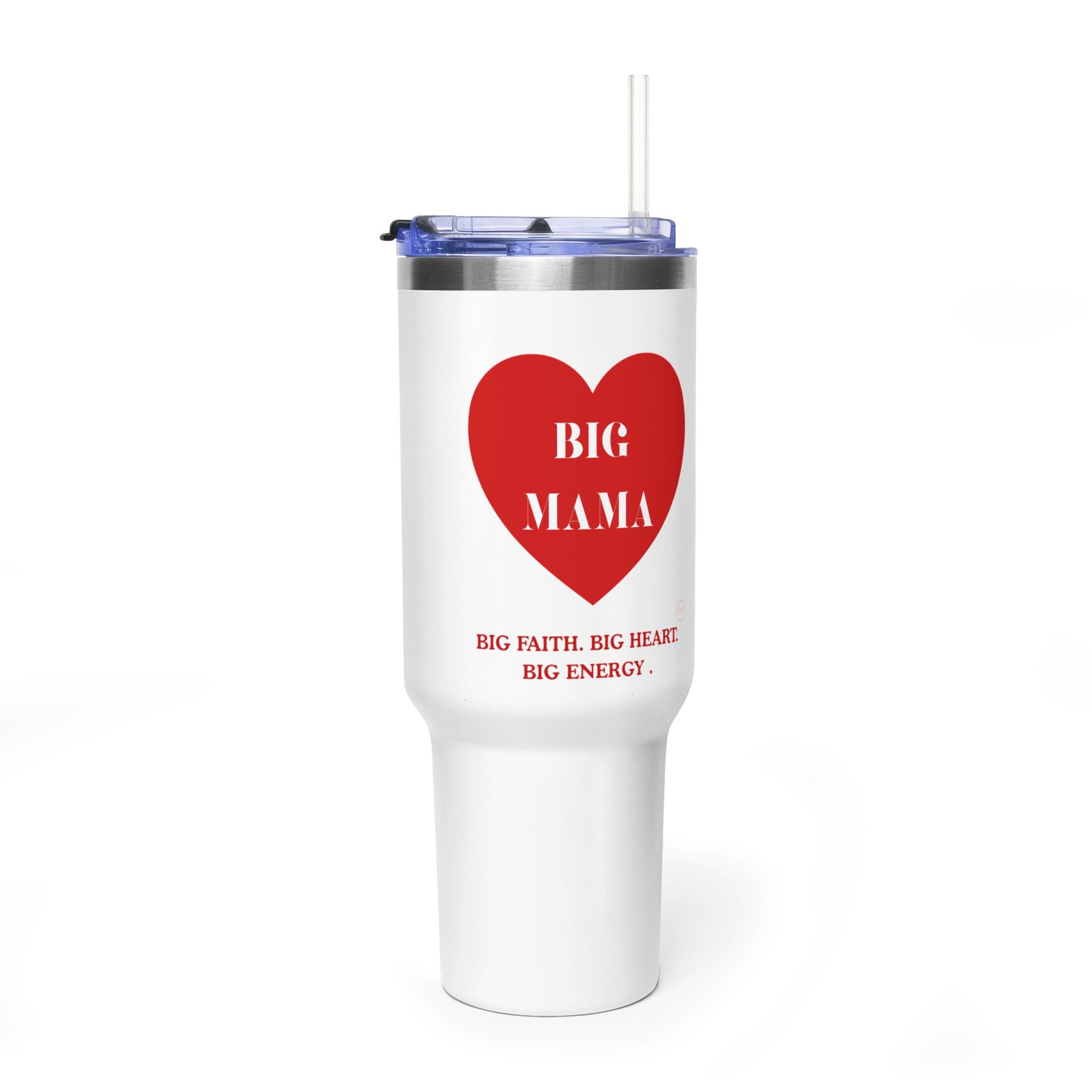 40oz Vacuum Tumbler – “Big Mama” Red Heart Design (Big Faith, Big Heart, Big Energy)