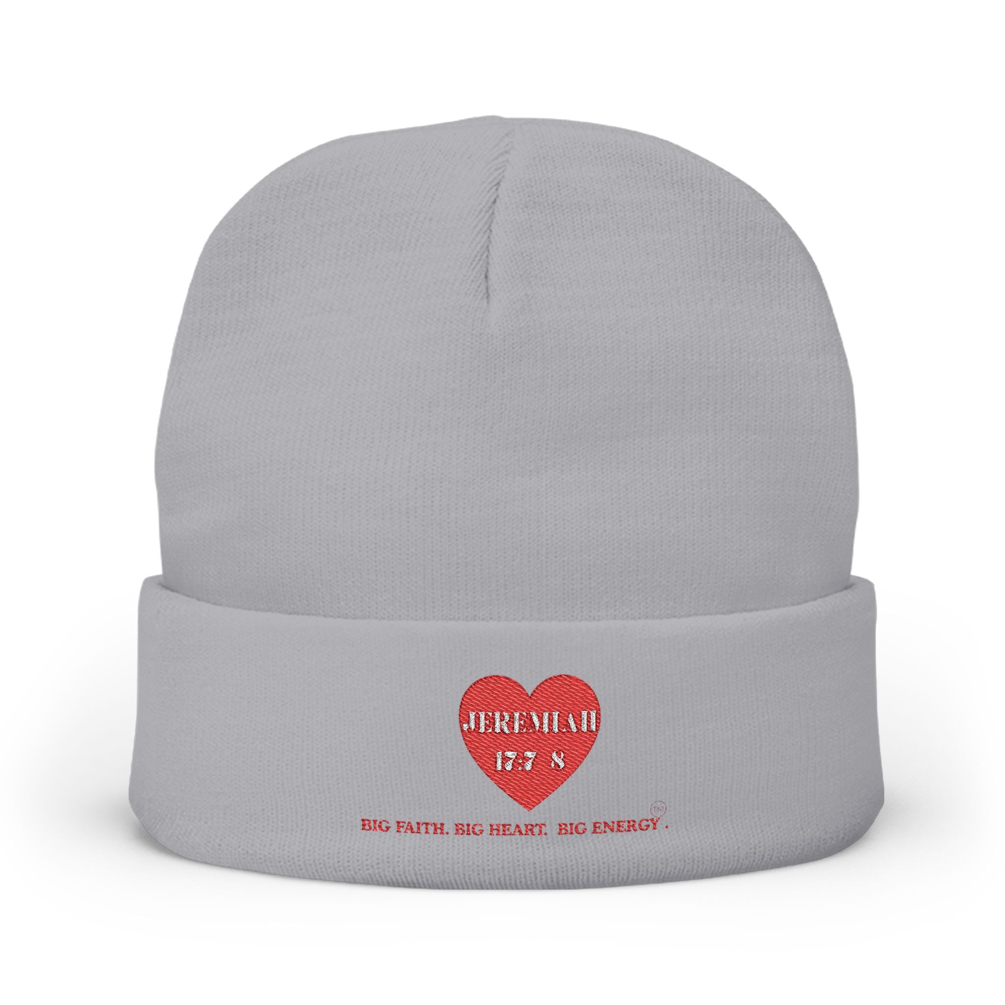 Embroidered Heart Knit Beanie — 'Jeremiah 17:7-8 N' Cozy Winter Hat