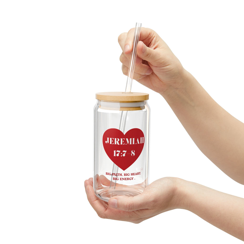 Glass Sipper Cup – "Jeremiah 17:8" Heart Faith Tumbler (16oz)