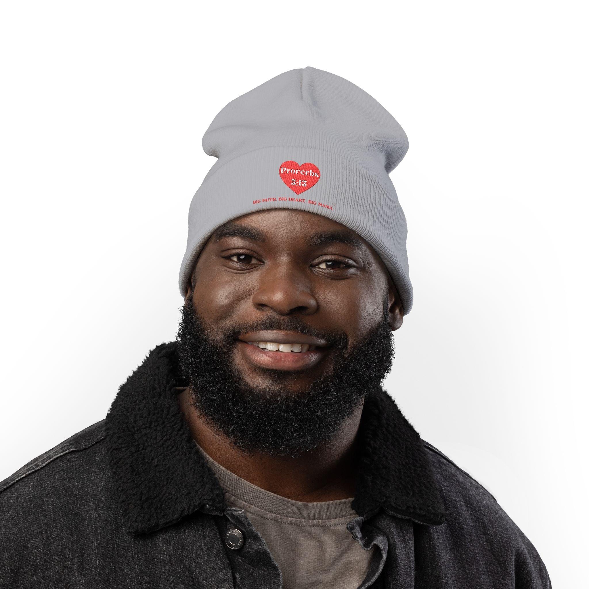 Embroidered 'Proverbs 3:15' Heart Knit Beanie — Faith-Inspired Winter Hat